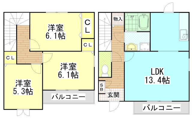 南小阪合ハイツ(3LDK/1階)の間取り写真