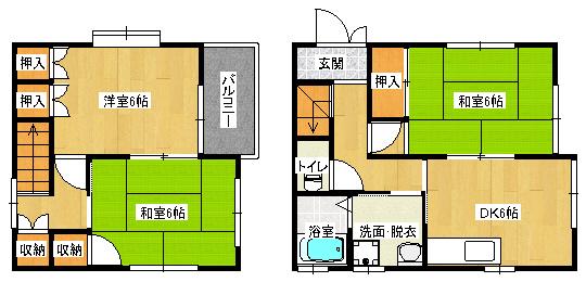 JR福塩線 備後本庄駅 徒歩19分 2階建 築26年(3DK/1階)の間取り写真