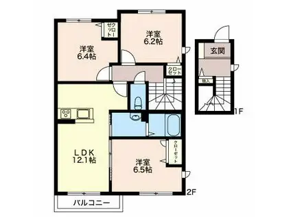ヴィラーチェ古田刈 B(3LDK/2階)の間取り写真