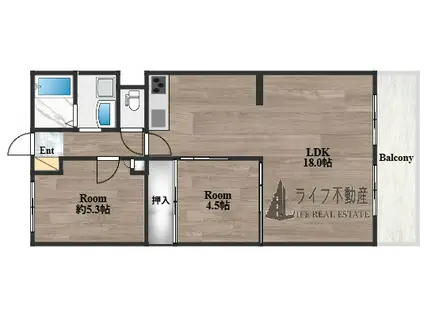 プレジデント東大阪 第4棟(2LDK/4階)の間取り写真