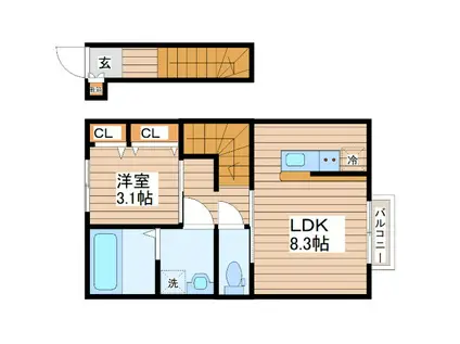 デュマンI(1LDK/2階)の間取り写真