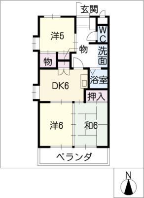 サンマンションチェリー(3DK/2階)の間取り写真