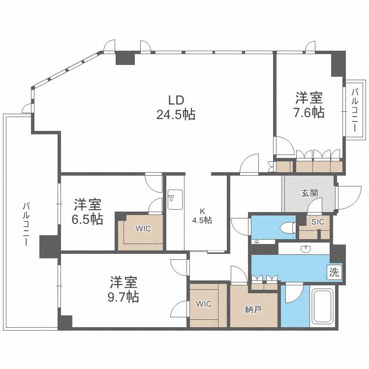 グランドメゾン大阪上本町(3LDK/19階)の間取り写真