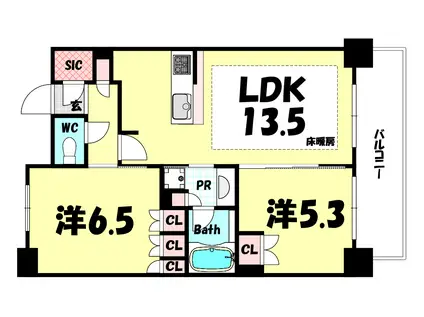 ワコーレ神戸みなと元町(2LDK/10階)の間取り写真