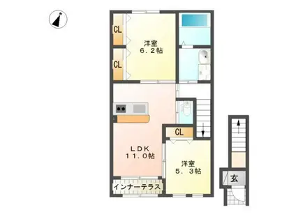 ボヌールKーI(2LDK/2階)の間取り写真