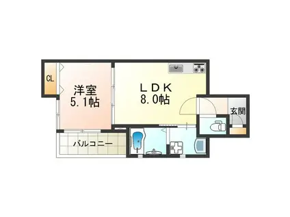 クリエオーレ安立(1LDK/3階)の間取り写真