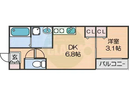 ハーモニーテラス遠里小野III(1DK/1階)の間取り写真