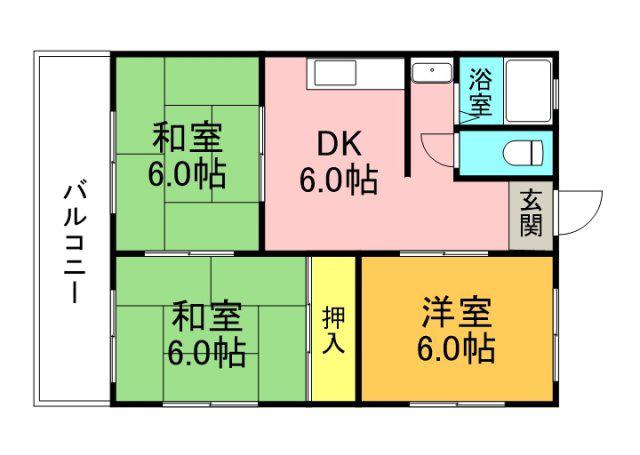 コーポ沖(3DK/4階)の間取り写真