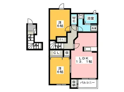 オプティマム アカハネ(2LDK/2階)の間取り写真