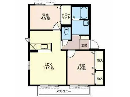 イーストパークB(2LDK/1階)の間取り写真
