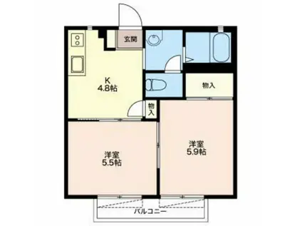 ラフィーネ和D棟(2DK/2階)の間取り写真