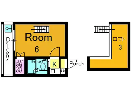 山科小山ハイツ(1K/2階)の間取り写真