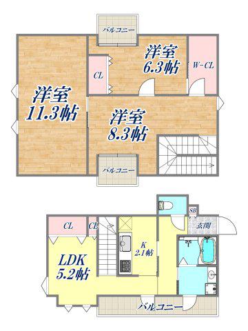 アクト・ワン第3ビル(3LDK/5階)の間取り写真