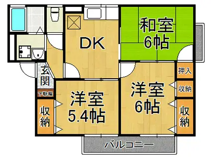 パセオ花屋敷(3DK/1階)の間取り写真
