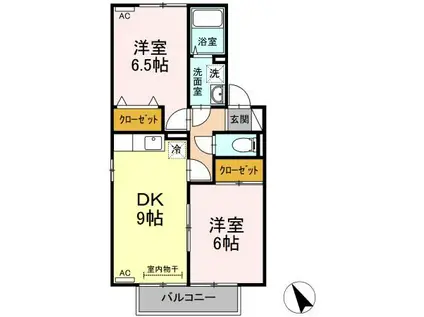 シャンツェB棟(2DK/2階)の間取り写真