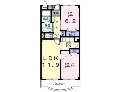 トゥジュール・ヴェール(2LDK/3階)の間取り写真