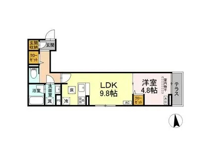 セレスティア東保木間II(1LDK/1階)の間取り写真