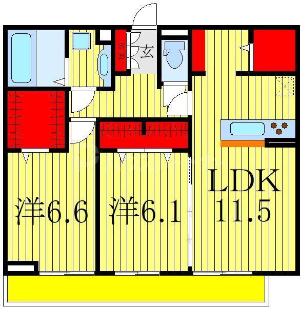 ハイピクチャー E棟(2LDK/3階)の間取り写真