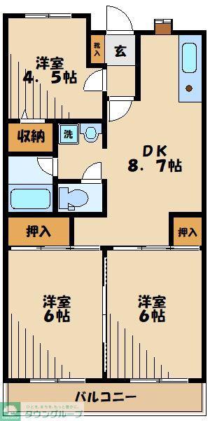 フルセイル東橋本(3DK/2階)の間取り写真