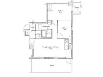 ソサエティ オーパスワン(2LDK/4階)の間取り写真
