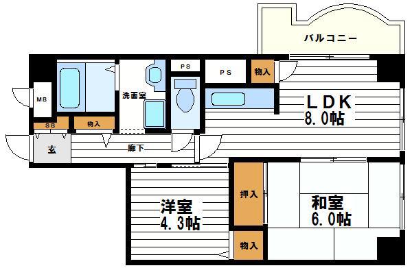 ゼンラフォーレ(2LDK/4階)の間取り写真