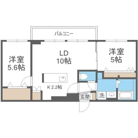 グレン山鼻(2LDK/3階)の間取り写真