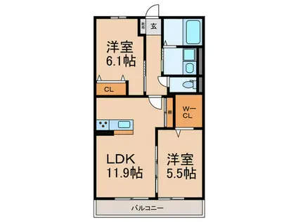 グレースメゾン背戸口(2LDK/2階)の間取り写真