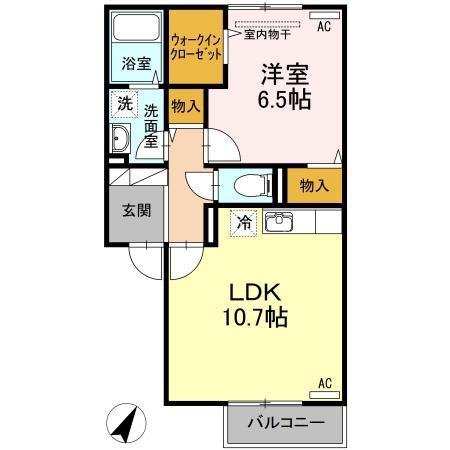 ジラソーレ(1LDK/2階)の間取り写真