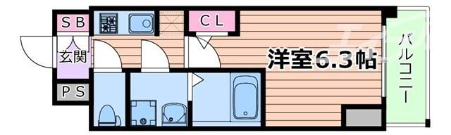 S-RESIDENCE福島玉川TRES(1K/6階)の間取り写真