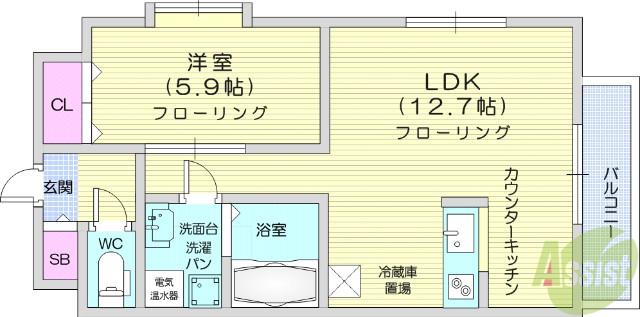 ティンクホームⅡ(1LDK/3階)の間取り写真