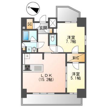 S-RESIDENCE上社南AMANTE(2LDK/8階)の間取り写真