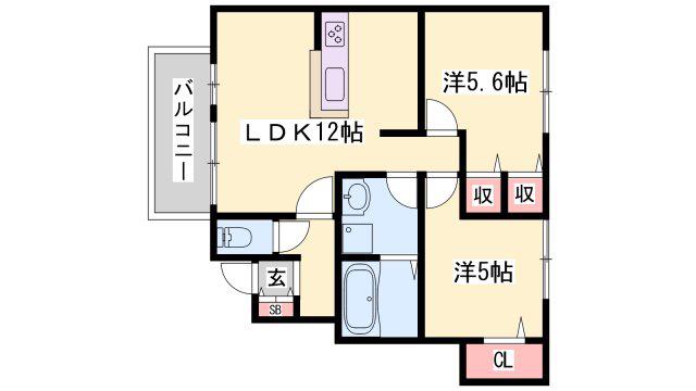 ヴィラ・フォレスティア(2LDK/1階)の間取り写真