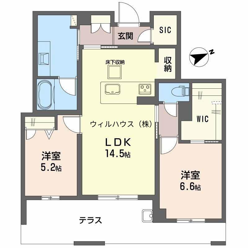 アルテーヌ浜寺元町 B棟(2LDK/1階)の間取り写真