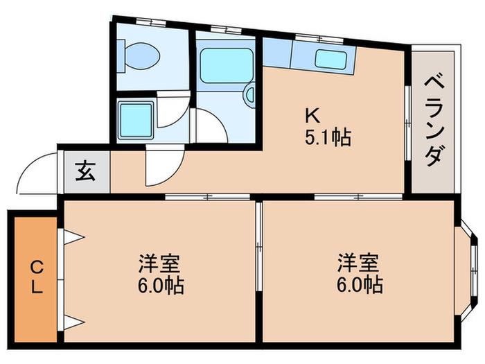 鈴亀ビル(2K/2階)の間取り写真