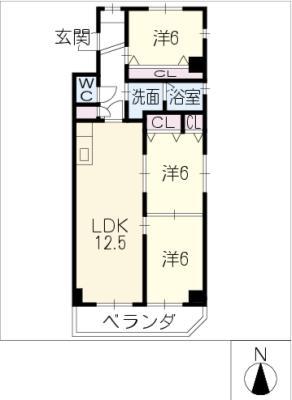 サンピア植田(3LDK/9階)の間取り写真