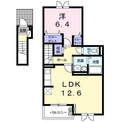 ラ・ルーノ1番館(1LDK/2階)の間取り写真