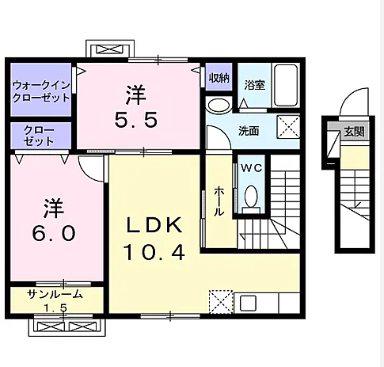 エスペラント ヴォヌール(2LDK/2階)の間取り写真