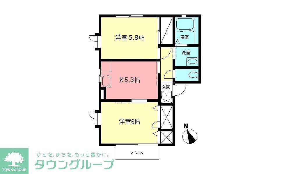 ベルデュールFI(2DK/1階)の間取り写真