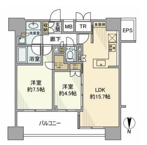グランリビオ芝大門(2LDK/16階)の間取り写真