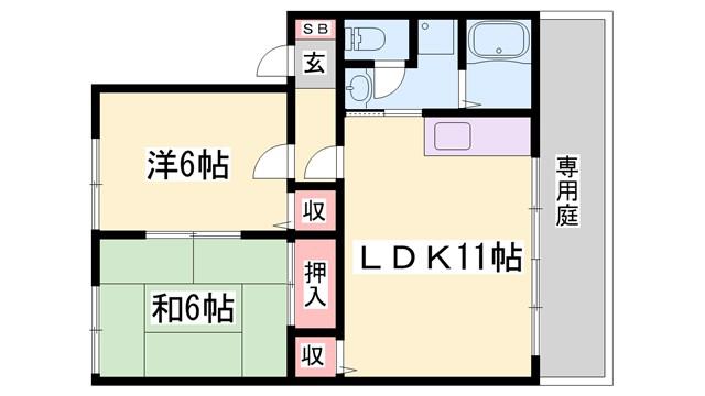 シンフォニー汐見台(2LDK/1階)の間取り写真