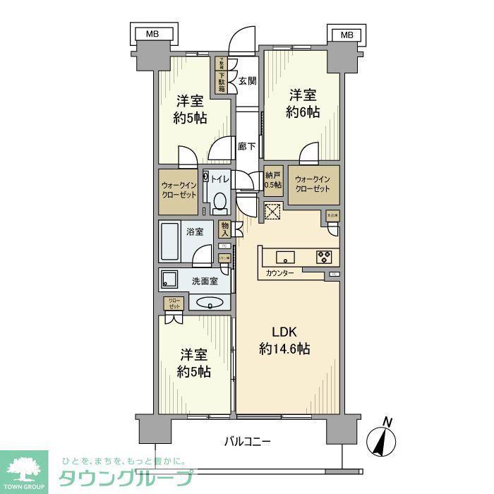シティテラス横濱サウス(3LDK/6階)の間取り写真