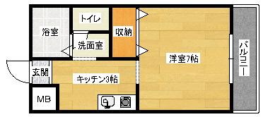 プリムベール(1K/1階)の間取り写真