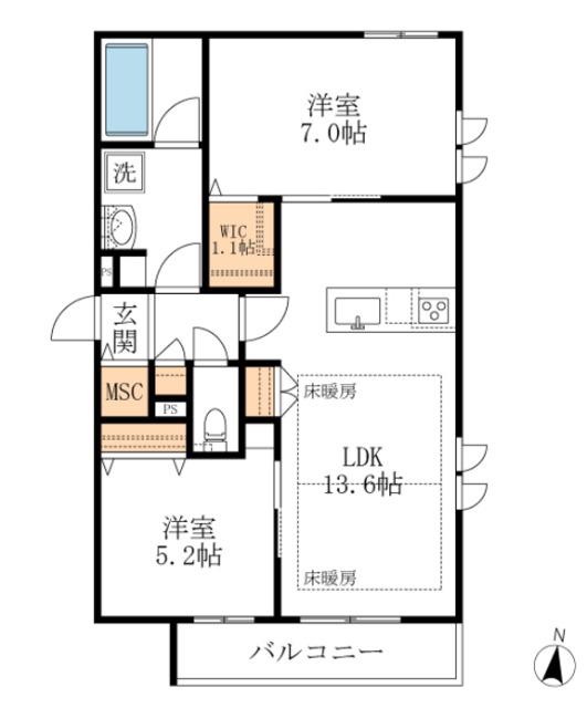 ユーゲントリヒト(2LDK/2階)の間取り写真