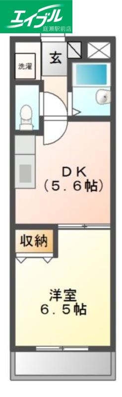 ハピネスK2番館(1DK/2階)の間取り写真