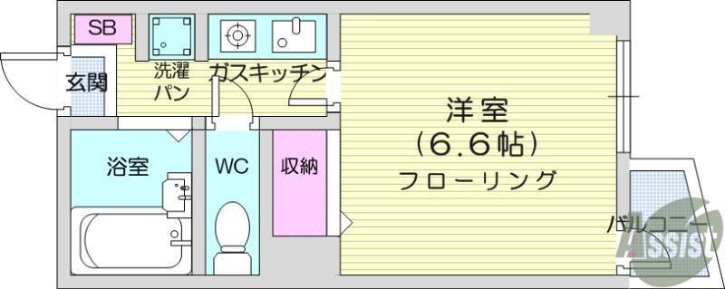 パールハイム錦町(1K/3階)の間取り写真