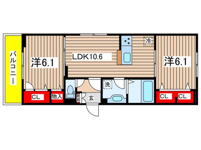 カサベルテ鹿骨(2LDK/2階)の間取り写真