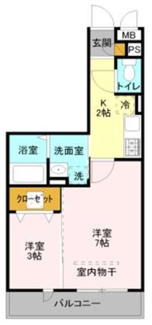 ベルレージュ エム(2K/2階)の間取り写真