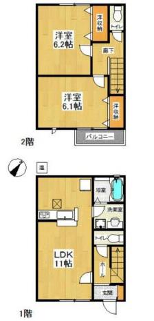 ウエルス戸塚南(2LDK/1階)の間取り写真