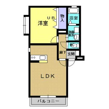 パークサイド山ノ内 B(1LDK/1階)の間取り写真