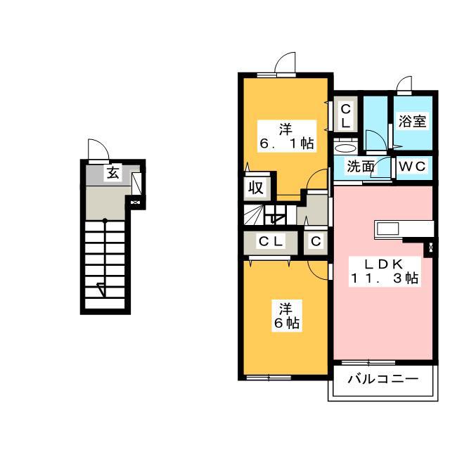 リアンクレア(2LDK/2階)の間取り写真